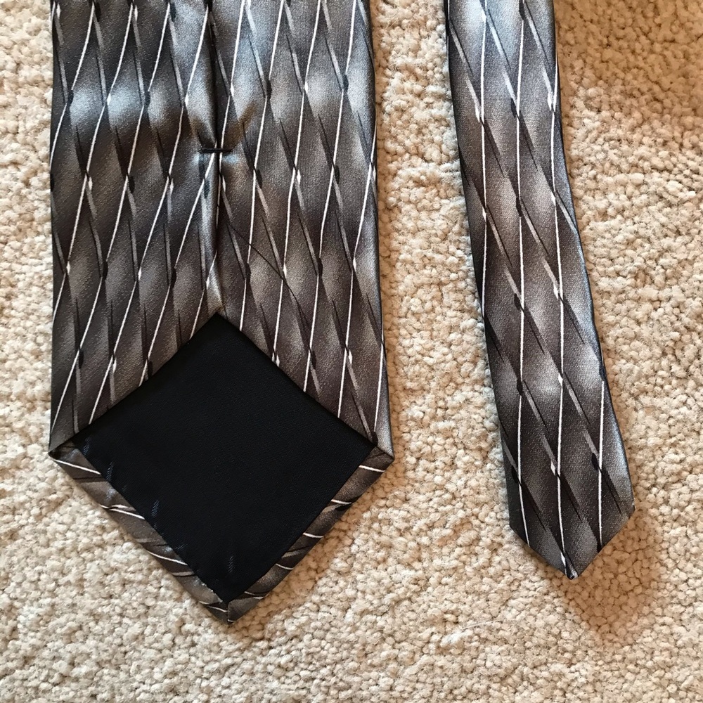 Puritan Mens Classic Neck Tie Diamond Stripe Grey Silver Black USA Made Office - Picture 5 of 8